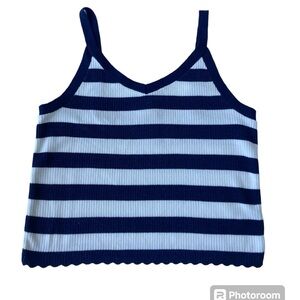 Universal Thread Cropped Knit Sweater Top Tank Navy White Stripe Ladies XXL New